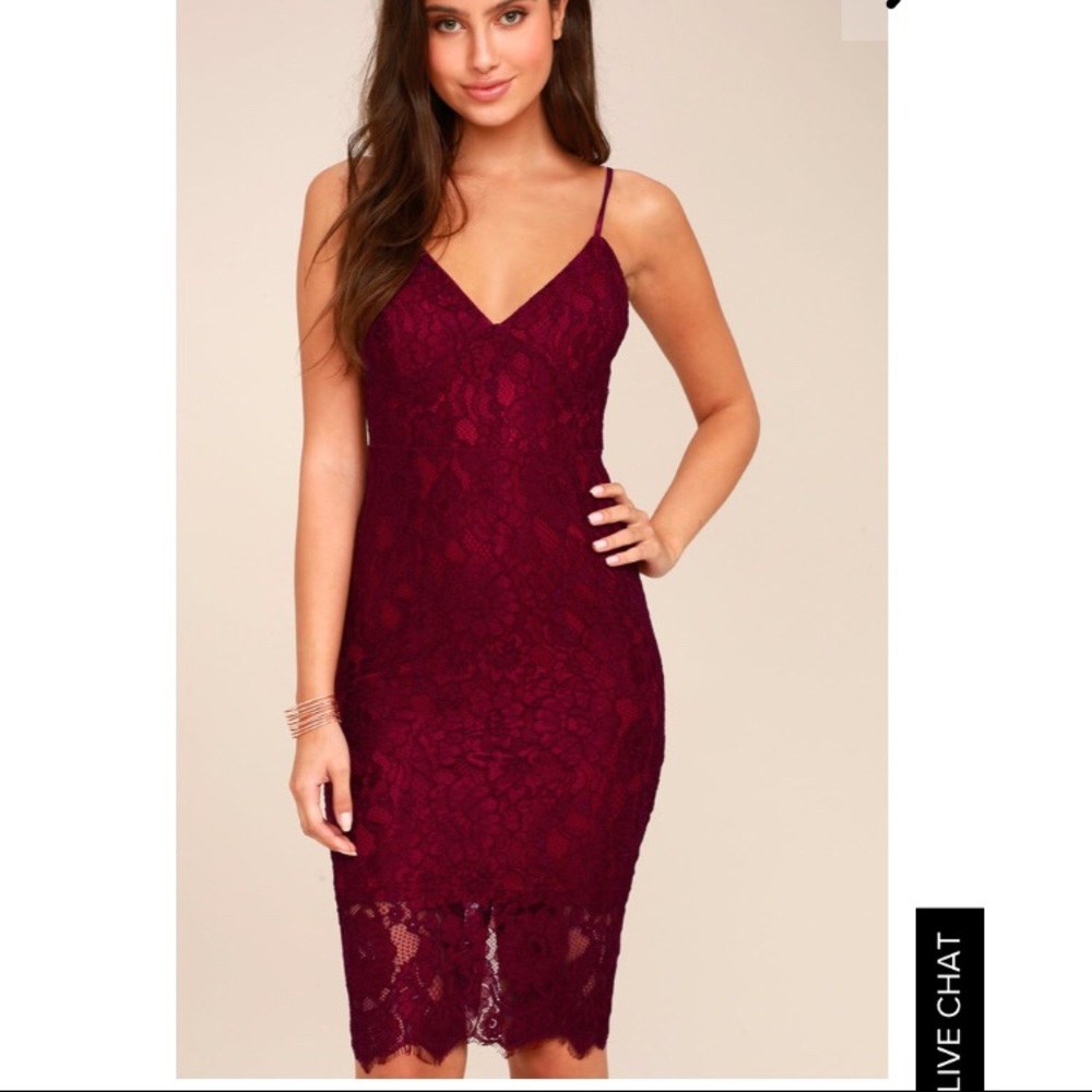 EXTRAORDINARY LOVE BURGUNDY LACE MIDI DRESS